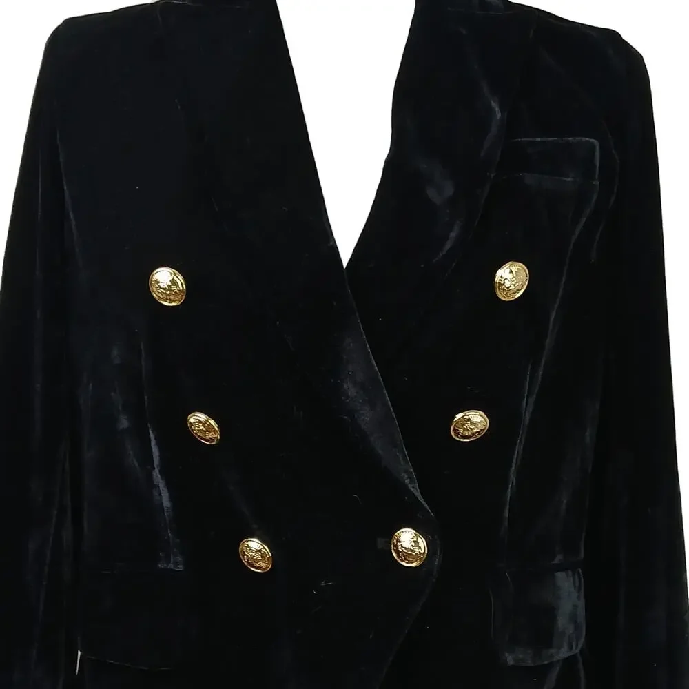 Rachel Zoe SZ XS Black Velvet Military Style Lined Blazer Gold Buttons